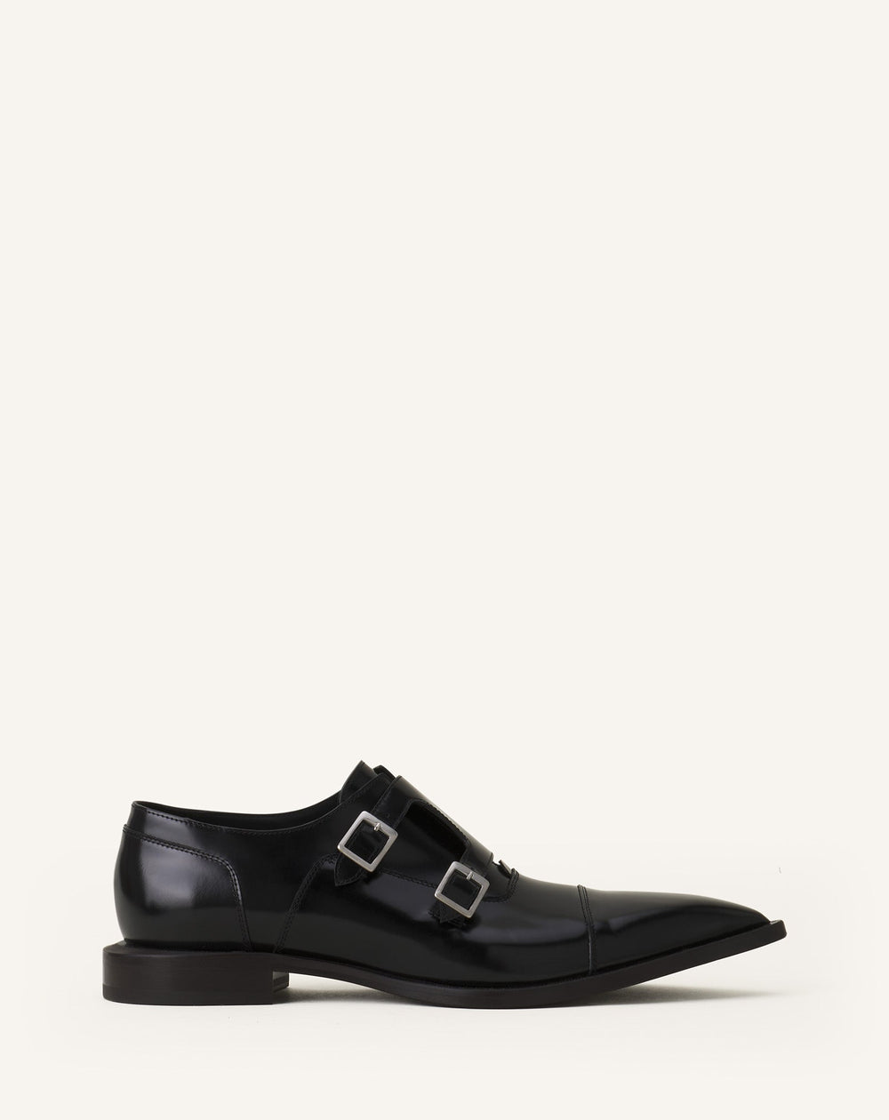 Black Monk Shoes In Glossy Leather