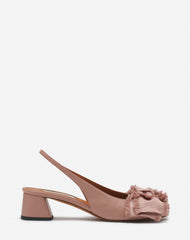 Pink Leather Heeled Slingback Ballerina