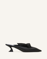 Black Midnight Step Bow Leather Mule With Heel
