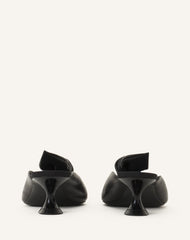 Black Midnight Step Bow Leather Mule With Heel