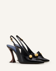 Escarpin Slingback En Cuir Avec Piercing Black