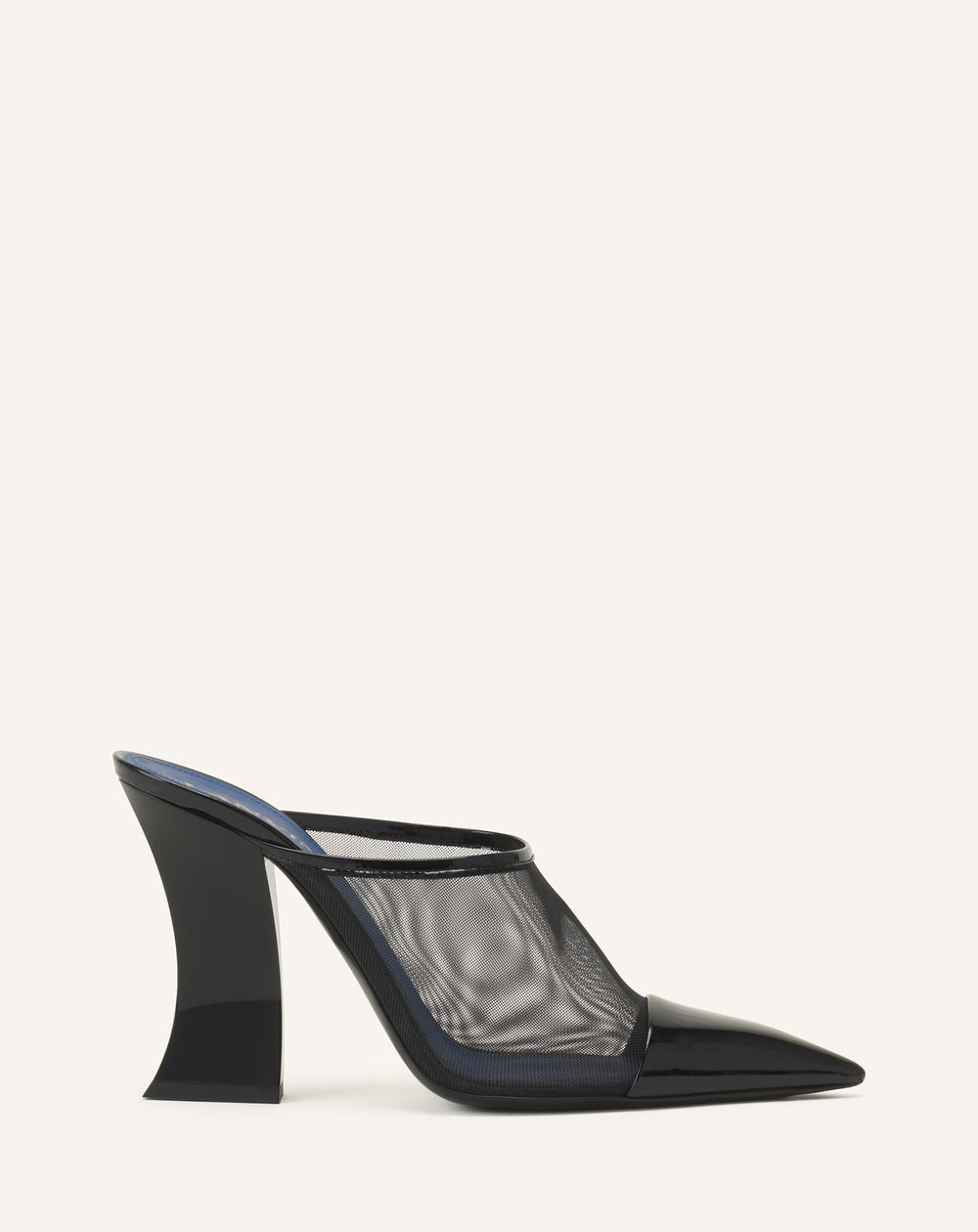 Mule Nocturne En Mesh Et Cuir Patent Black