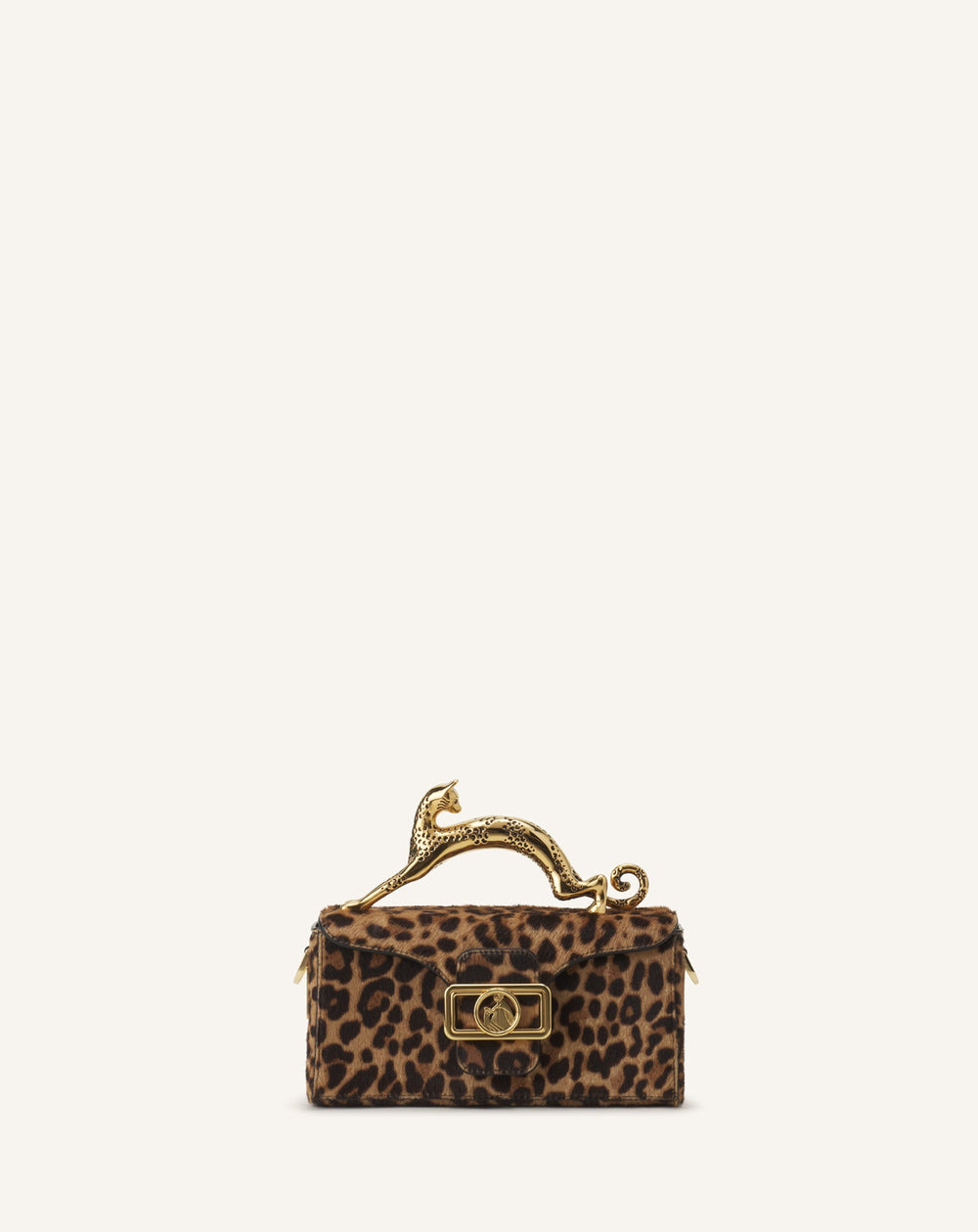 Sac Boîte Nano Avec Poignée Chat Imprimé Léopard Beige