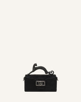 Black Pencil Cat Nano Leather Bag With Pony Effect And Rhinestones