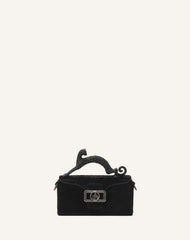 Black Pencil Cat Nano Leather Bag With Pony Effect And Rhinestones