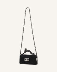 Black Pencil Cat Nano Leather Bag With Pony Effect And Rhinestones