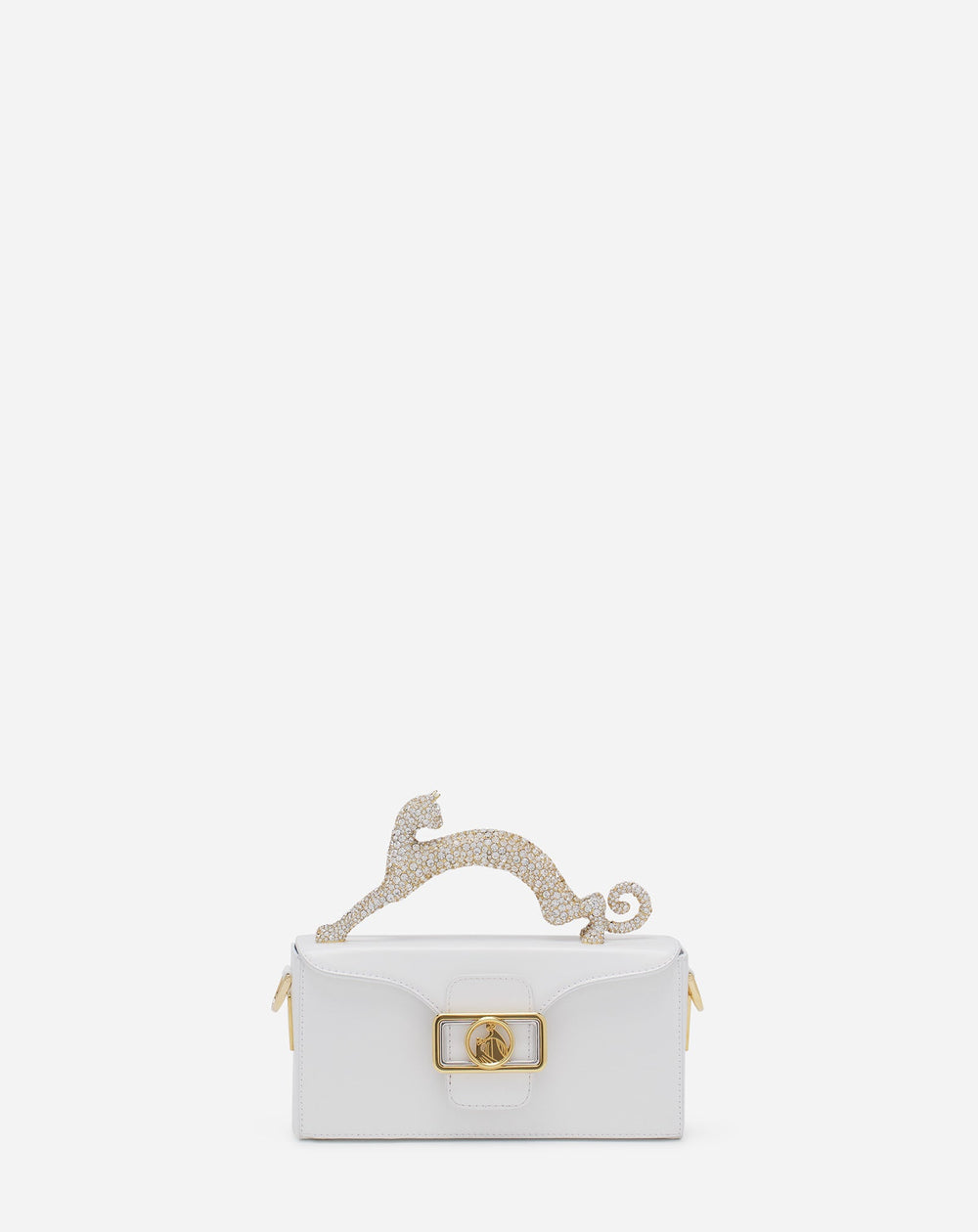 White Pencil Cat Bag In Leather And Rhinestones