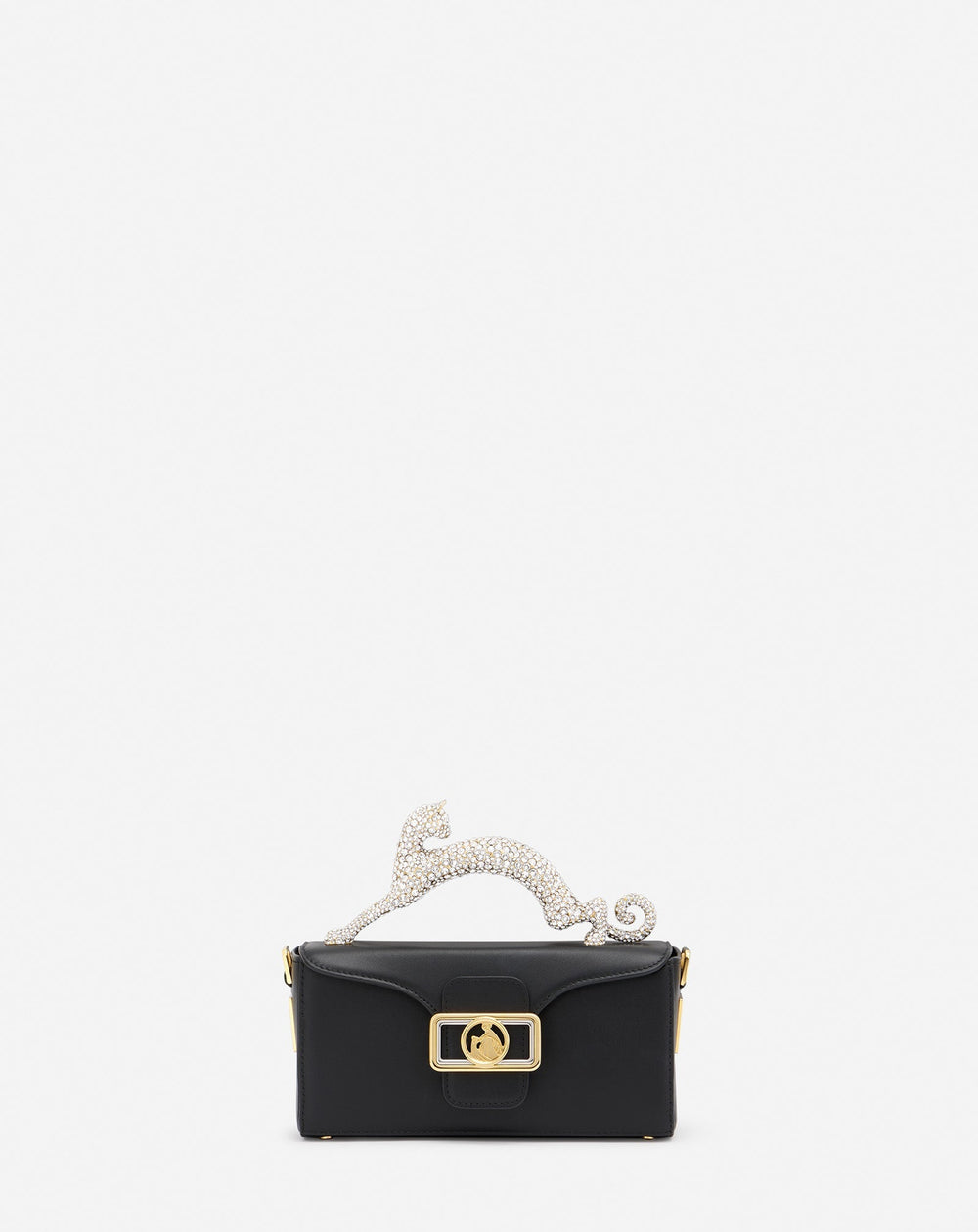 Black Nano Pencil Cat Bag In Leather And Rhinestone