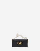 Black Nano Pencil Cat Bag In Leather And Rhinestone