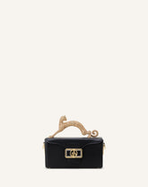 Black Leather Nano Pencil Cat Bag With Rhinestones