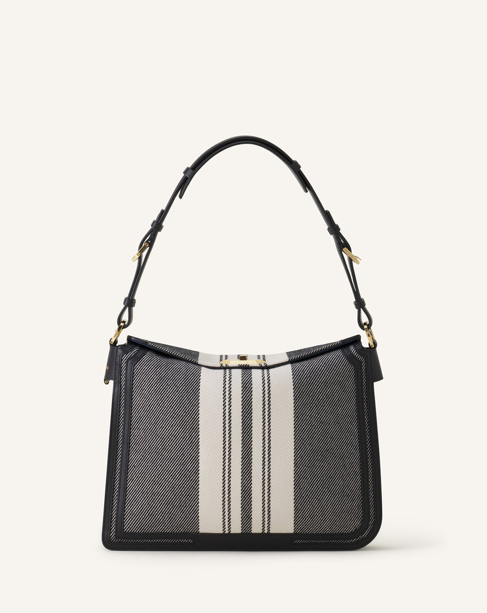 Grey Compagnon Asymetrical Shoulder Bag In Striped Canvas