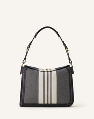 Grey Compagnon Asymetrical Shoulder Bag In Striped Canvas