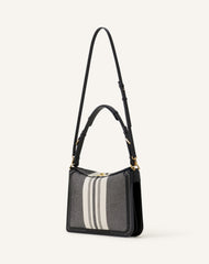 Grey Compagnon Asymetrical Shoulder Bag In Striped Canvas