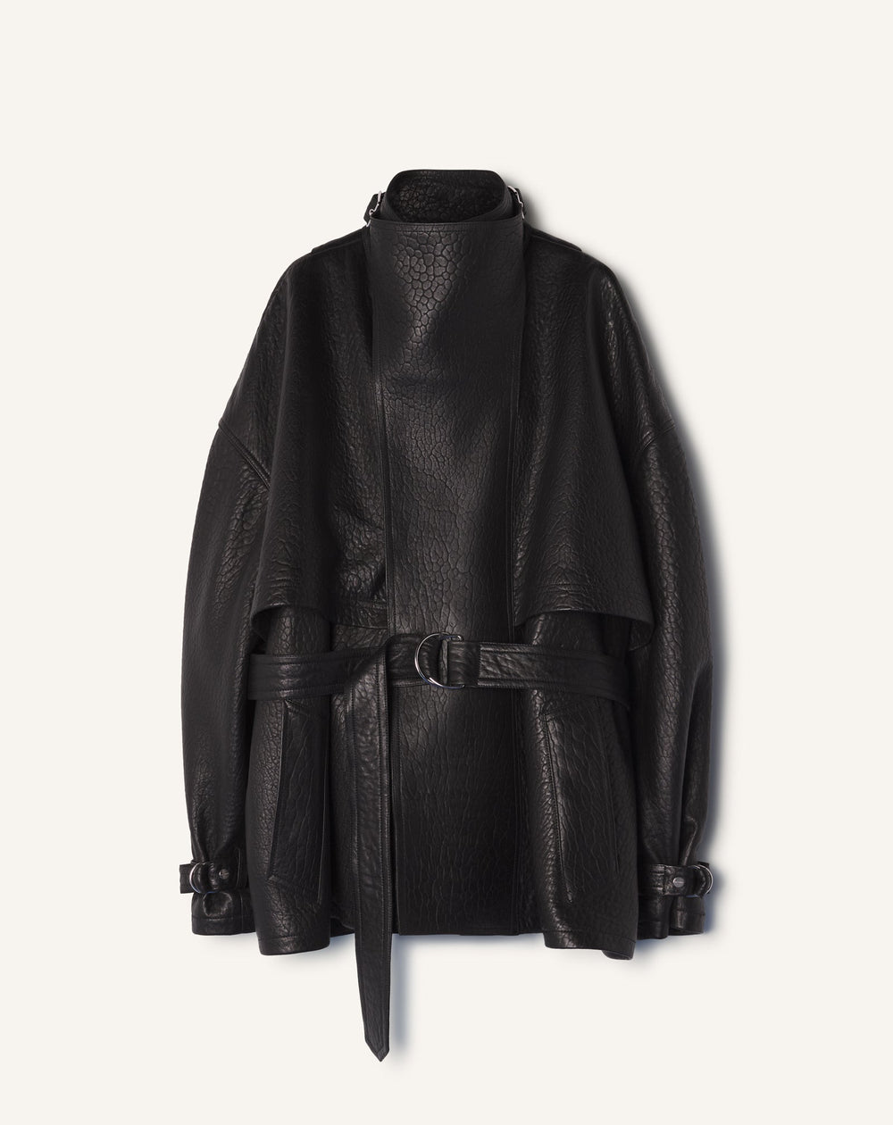 Blouson Col Montant En Cuir Black