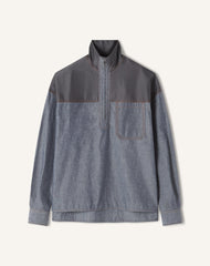 Haut Col Zippé En Chambray Blue