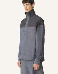Haut Col Zippé En Chambray Blue