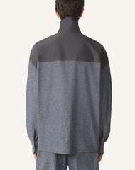 Haut Col Zippé En Chambray Blue