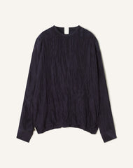 Blue Pleated Silk Top
