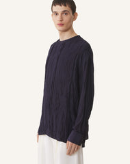 Blue Pleated Silk Top