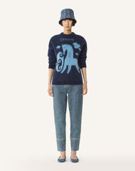 Pull En Mohair Jacquard Lunar Year Blue