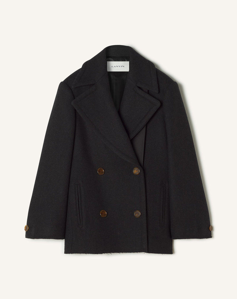 Black Short Peacoat In Wool
