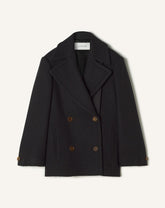 Black Short Peacoat In Wool
