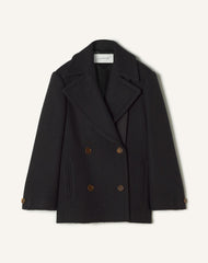 Black Short Peacoat In Wool