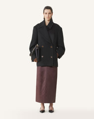 Black Short Peacoat In Wool