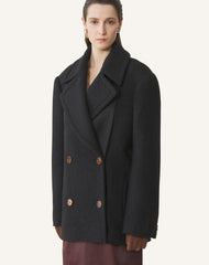Black Short Peacoat In Wool