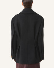 Black Short Peacoat In Wool