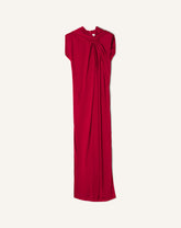 Red Long Knotted Dress In Satin