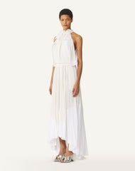 Robe Plissée En Charmeuse Et Coton White