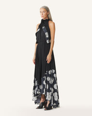 Robe Plissée En Charmeuse Et Coton Imprimé Black