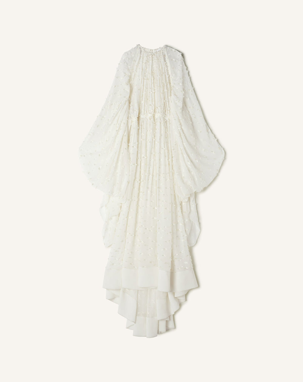 White Long Dress In Plumetis Silk