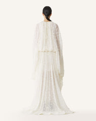 White Long Dress In Plumetis Silk