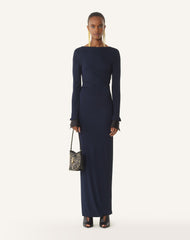 Robe Drapée En Jersey Crêpe Blue