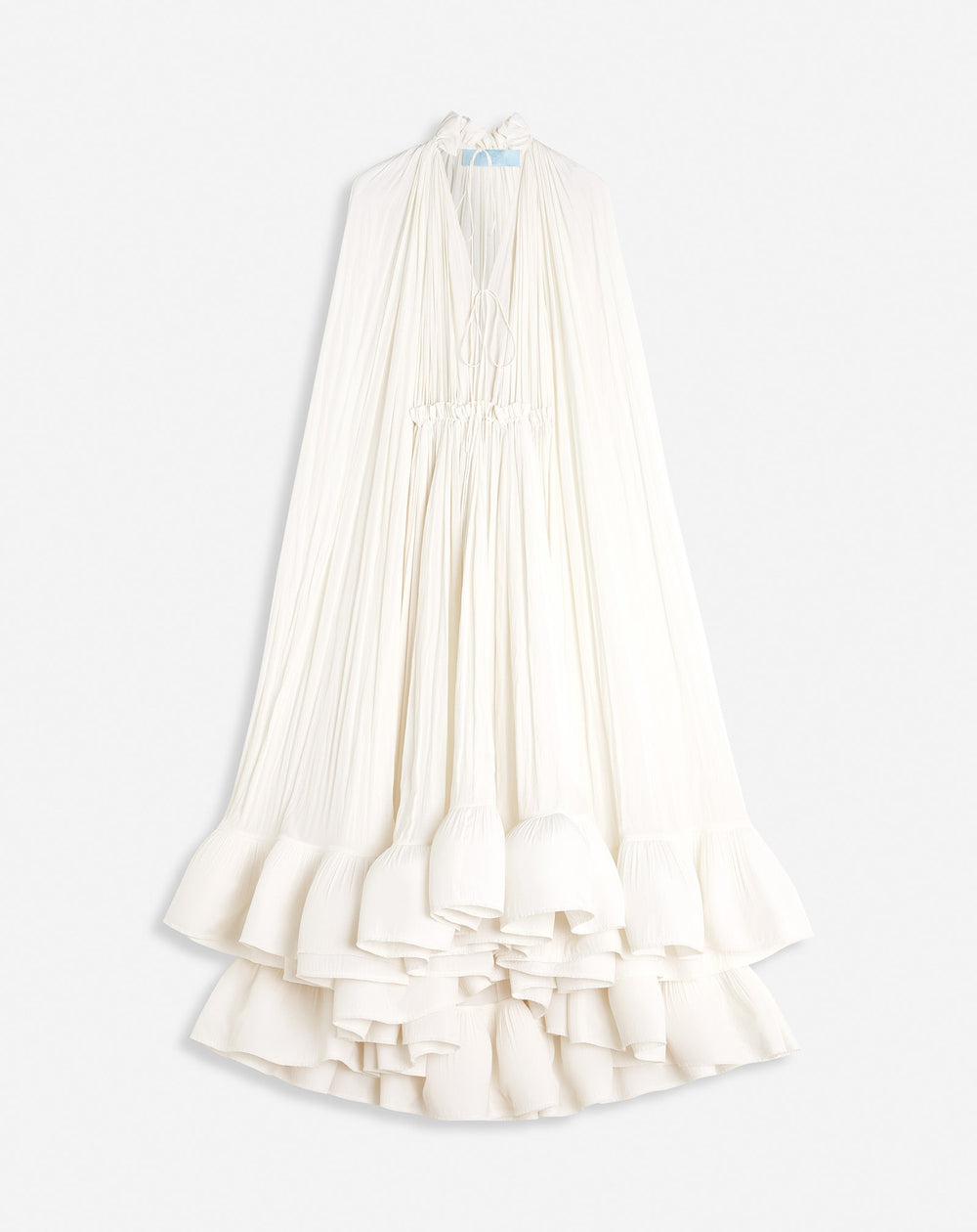 White Long Charmeuse Ruffle Dress