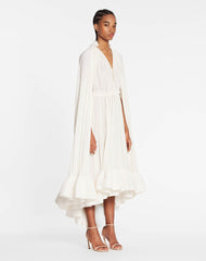 White Long Charmeuse Ruffle Dress
