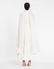 White Long Charmeuse Ruffle Dress