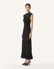 Black Lace Detail Dress In Viscose