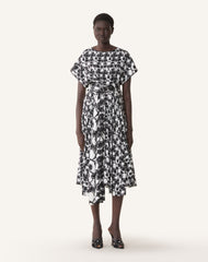 Robe Drapée En Soie Imprimée White