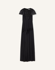 Robe À Plastron Brodé En Georgette De Soie Black