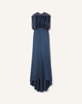 Robe À Dos Brodé En Satin De Soie Blue
