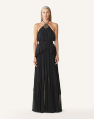 Robe Brodée En Soie Et Charmeuse Black