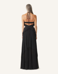 Robe Brodée En Soie Et Charmeuse Black