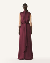 Brown Long Jumpsuit In Satin