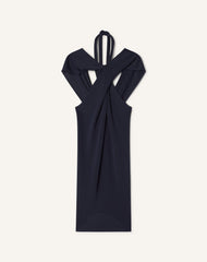 Haut Col Noué En Viscose Blue