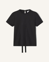 Black Cotton T-shirt With Ribbon Detail