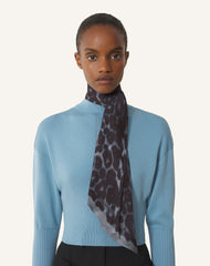Grey Leopard Print Silk Twilly