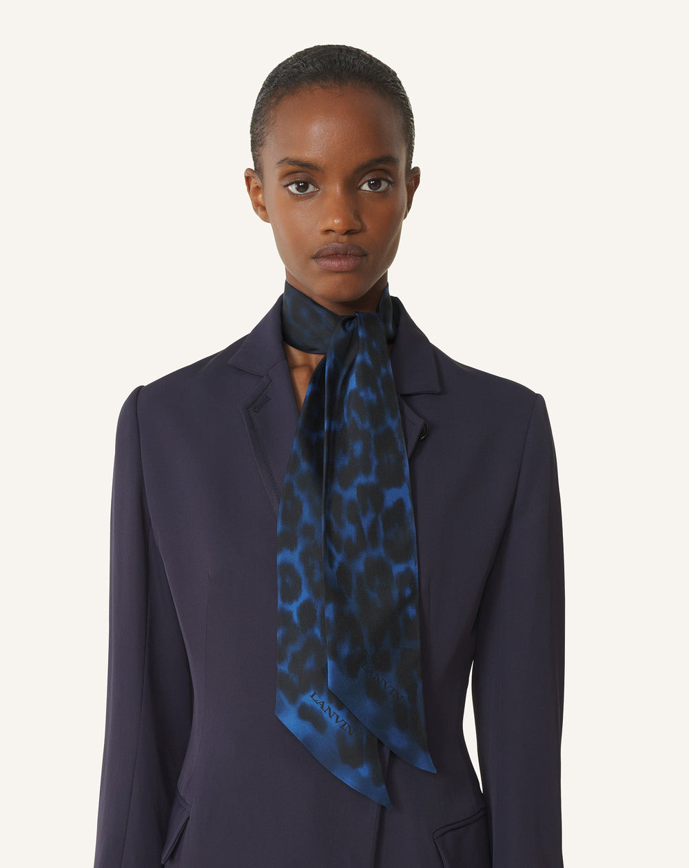 Blue Leopard Print Silk Twilly